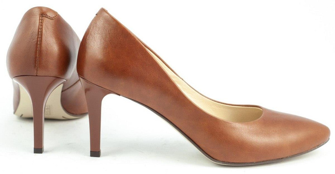 Dámské kožené lodičky na jehlovém podpatku 078-H camel