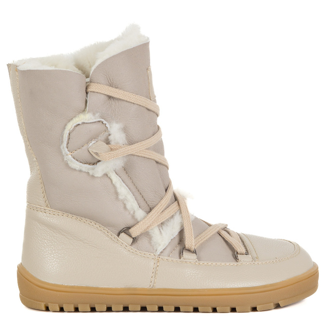 Botki damskie BAREFOOT skórzane 1802 beżowe+naturalny baran