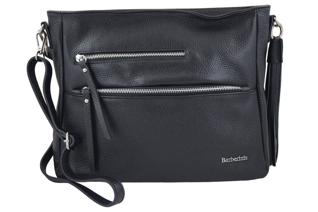 Pojemna skórzana torba z frędzlem - Czarna