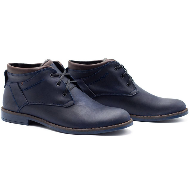 Pánské zateplené kožené boty J38S navy blue