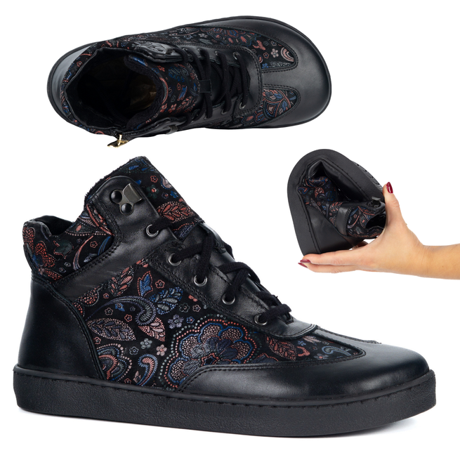 BAREFOOT dámské zimní boty 201MP zateplené kožené černé se vzory