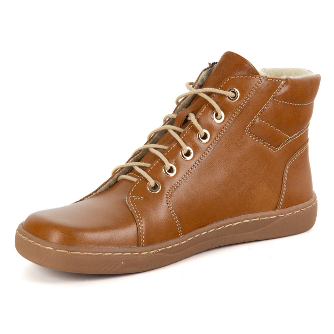 Damskie minimalistyczne buty skórzane zimowe barefoot 1293 rude