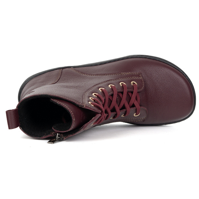 Buty damskie barefoot zimowe skórzane Olivier Liv 1303 ocieplane bordowe