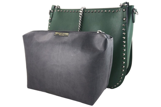 Módní kožená taška přes rameno s nýty - černá