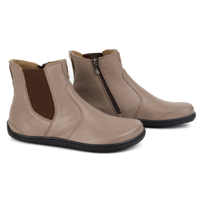 Damskie buty barefoot sztyblety z zamkiem ocieplane 1263 ciemno beżowe