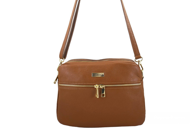 Pojemna torebka skórzana dwukomorowa - Brązowa jasna