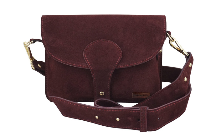 Semišová poštovní taška se širokým popruhem - bordó