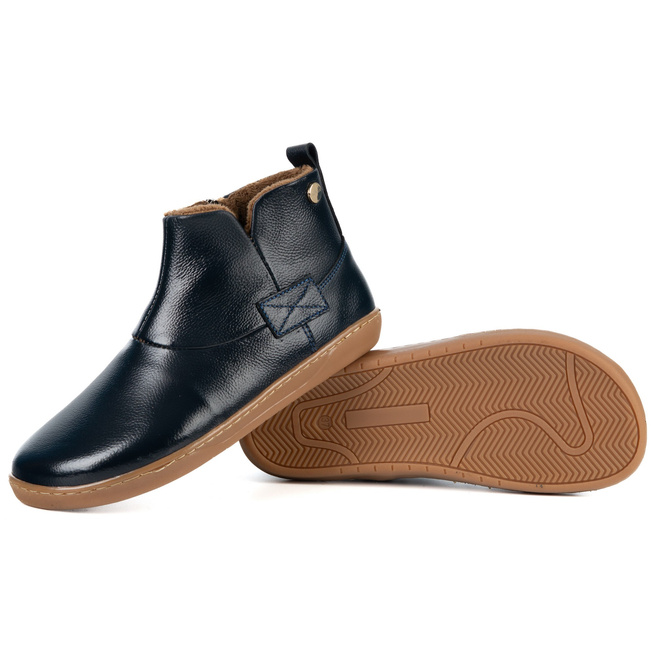 Buty damskie zimowe barefoot skórzane Z-B07 granatowe zamek