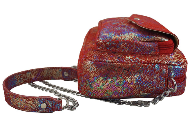 Holografická kožená kabelka - červená