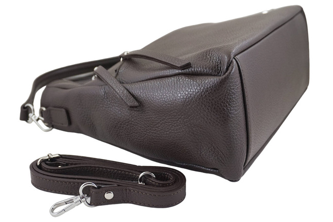 Pojemna skórzana torba z frędzlem - Brązowa ciemna