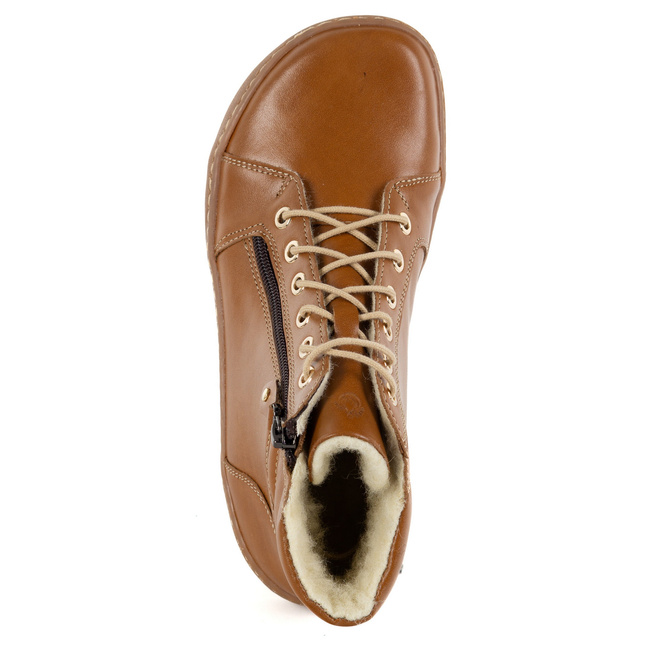 Damskie minimalistyczne buty skórzane zimowe barefoot 1293 rude