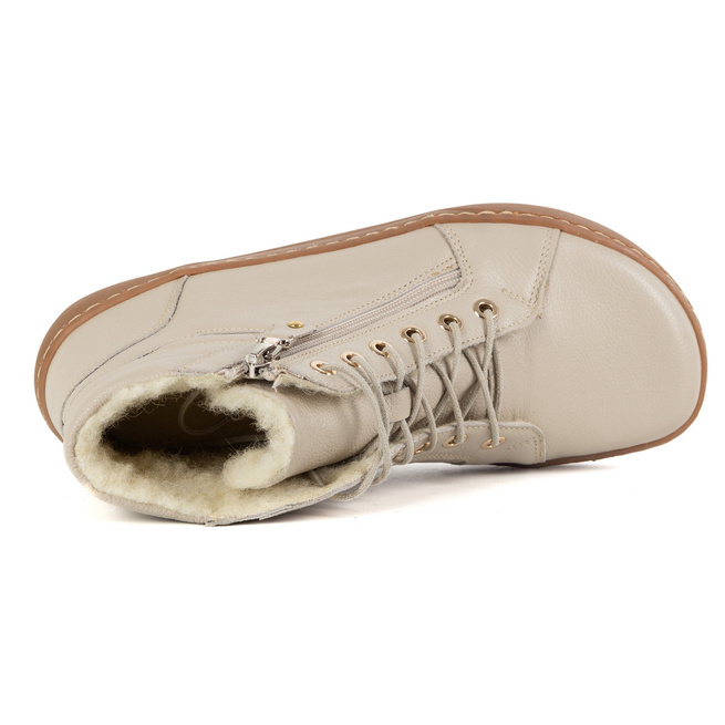 Dámské minimalistické barefoot zimní kožené boty 1293 beige 