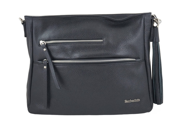 Pojemna skórzana torba z frędzlem - Czarna