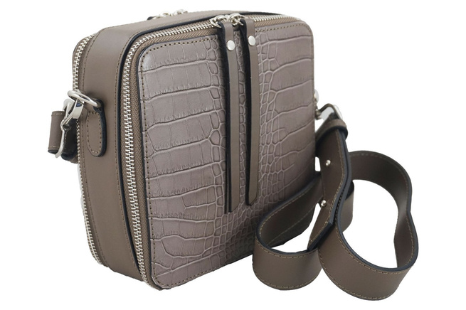 Listonoszka CROCO z szerokim paskiem - Beżowa ciemna