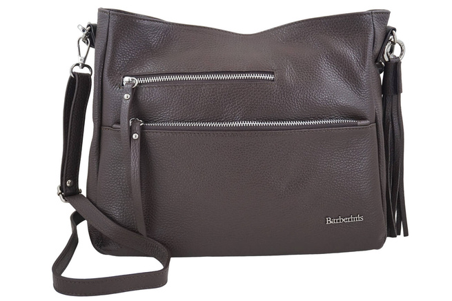 Pojemna skórzana torba z frędzlem - Brązowa ciemna