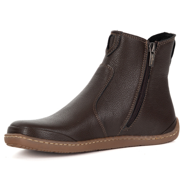 Damskie buty barefoot sztyblety z zamkiem ocieplane 1263 brązowe