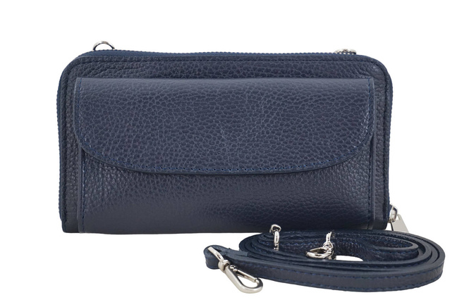 Peněženka s pouzdrem na telefon z lícové kůže - námořnická modř