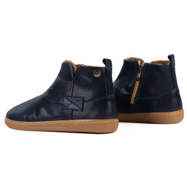 Buty damskie zimowe barefoot skórzane Z-B07 GRANATOWE niebieska fala na zamek