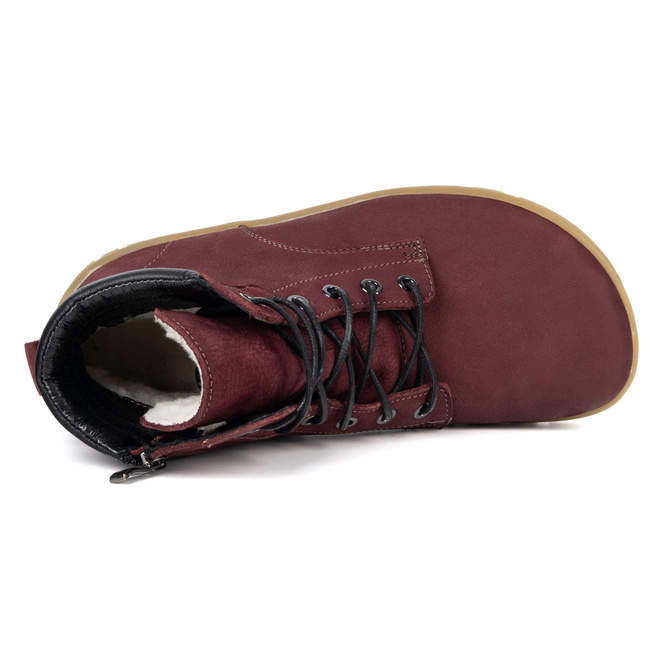 Botki damskie BAREFOOT skórzane Ember bordowe nubuk