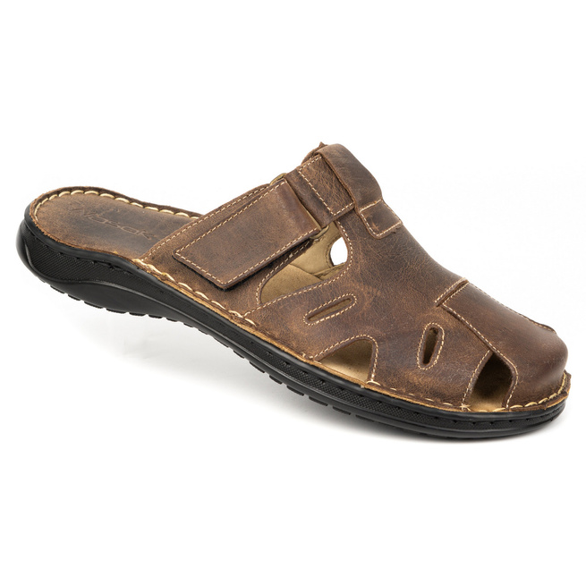 Pánské kožené žabky 0223W Khaki