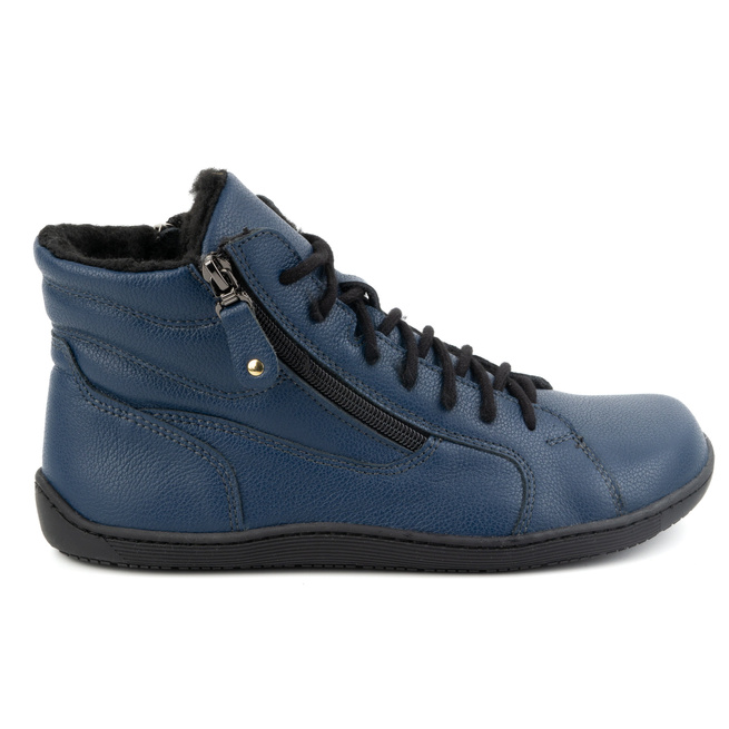 Dámské minimalistické zimní kožené boty barefoot 1261 navy blue