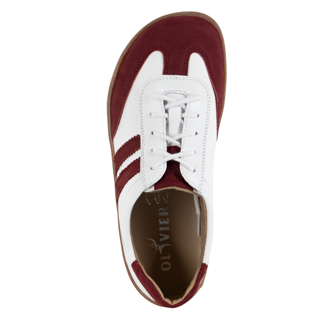 BAREFOOT dámské kožené minimalistické boty 1287 bílé s vínovým nubukem tenisky