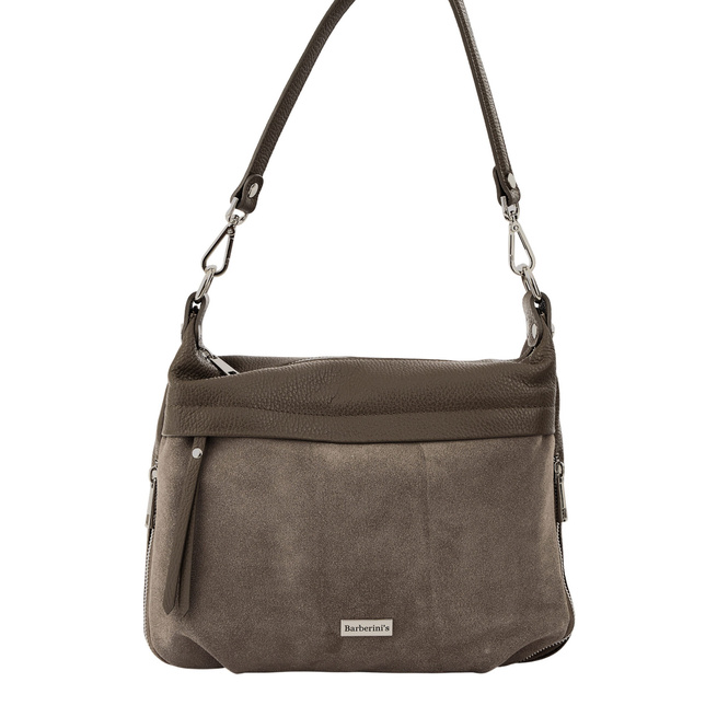 Kožená kabelka se semišovým akcentem - tmavě béžová