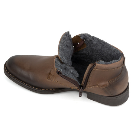 Skórzane buty męskie na zimę C16S ciemny brąz