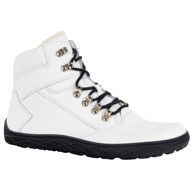 Buty damskie barefoot zimowe skórzane Olivier Astrid ocieplane wełną naturalną białe