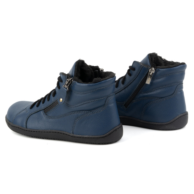 Dámské minimalistické zimní kožené boty barefoot 1261 navy blue