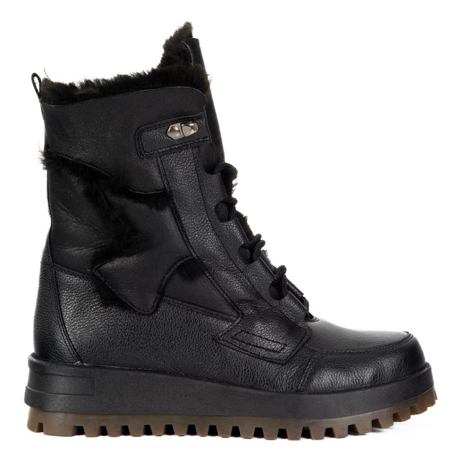 Černé sněhule1775 POL kůže zateplené přírodní vlnou