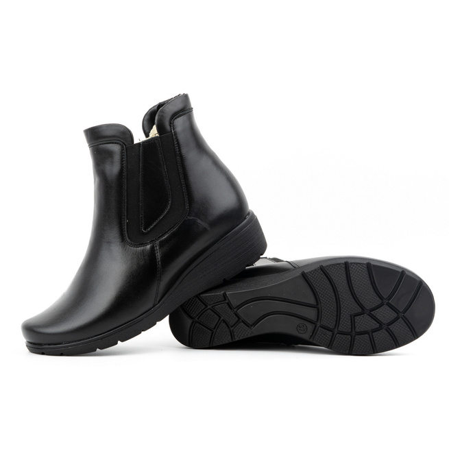 Botki damskie skórzane ocieplane z zamkiem 021BB czarne