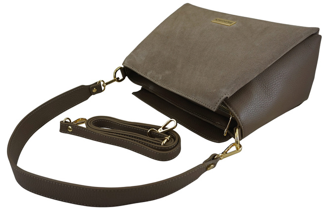 Kabelka do města z přírodního semiše a kůže - tmavě béžová