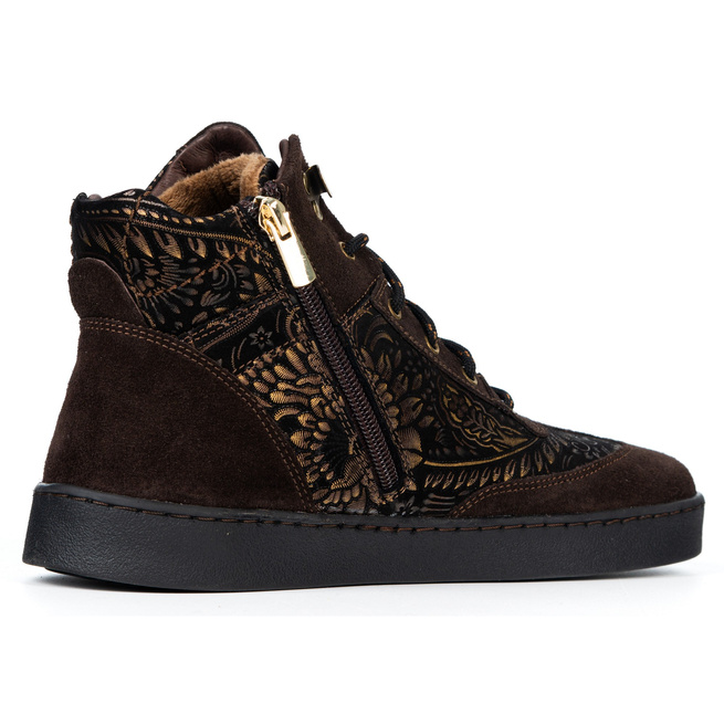 BAREFOOT dámské zimní boty 201MP zateplené kožené hnědé velurové se vzory