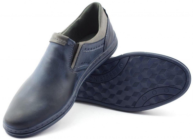 Buty męskie skórzane slip-on 401 granatowe