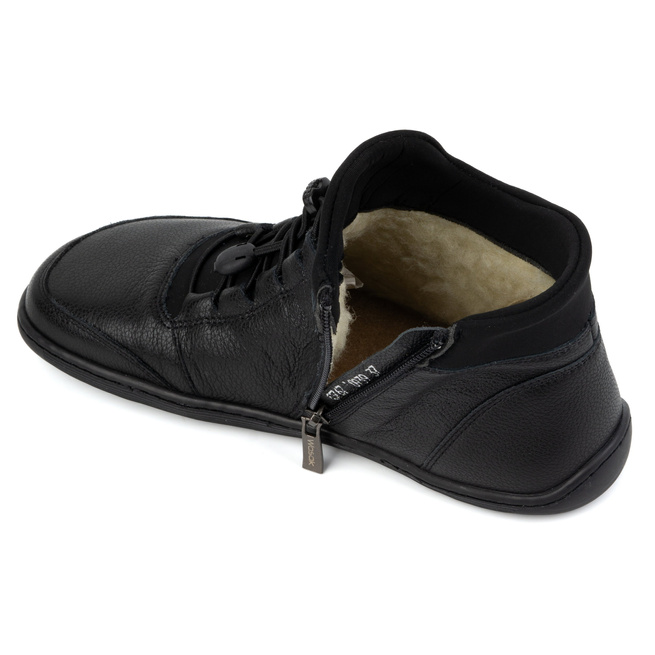 Buty damskie BAREFOOT ocieplane wełną skórzane 0767W czarne