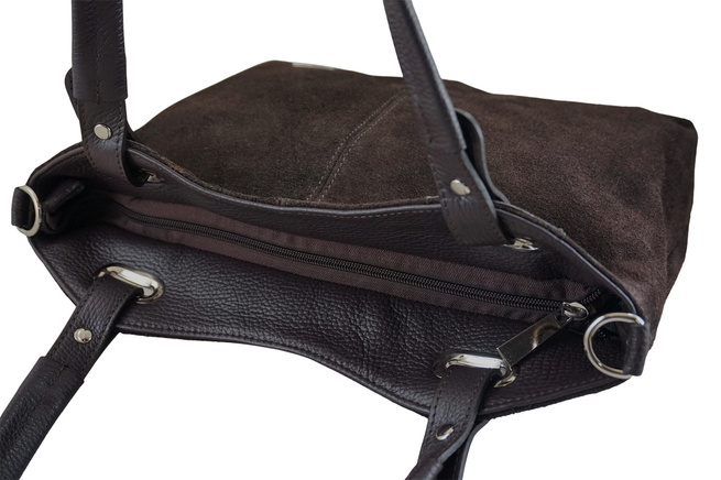 Velká elegantní kabelka z přírodní kůže a semiše - Hnědá tmavá