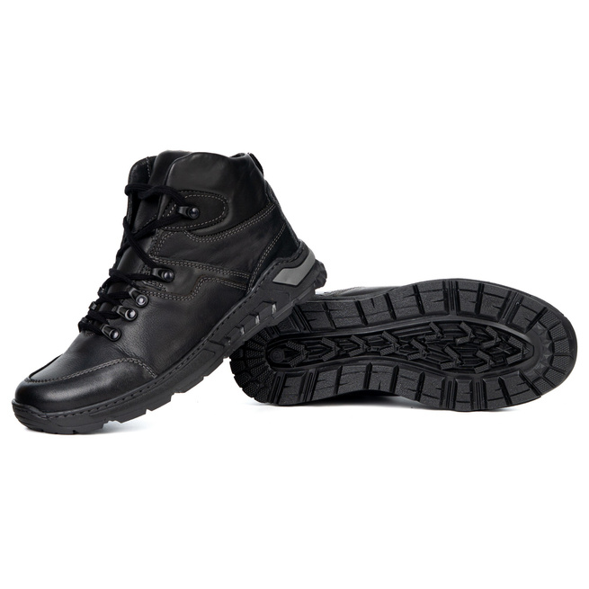 Pánské kožené boty Olivier 615KNT - kotníkové trekové boty černé barvy