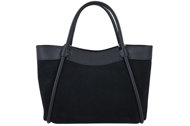 Elegancka torebka ze skóry zamszowej - Czarna