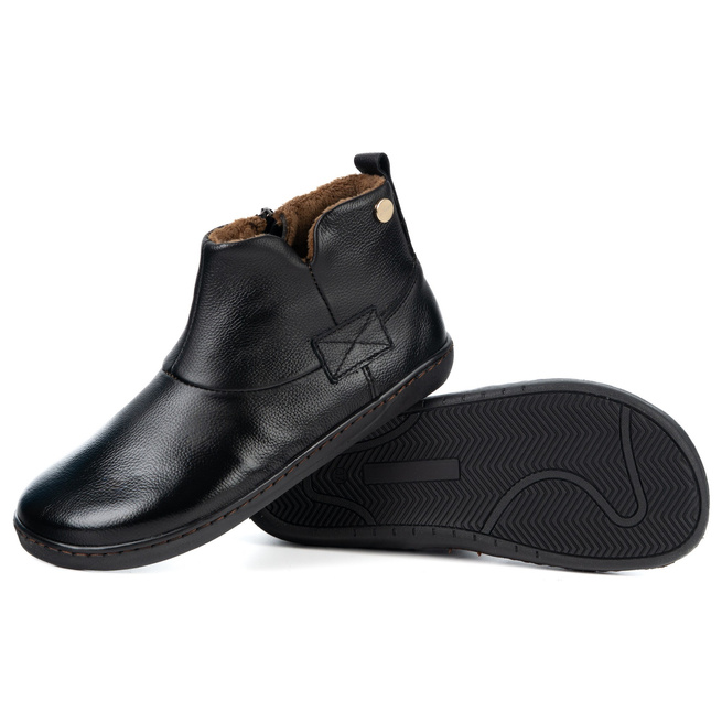 Buty damskie zimowe barefoot skórzane Z-B07 czarne licowe na zamek