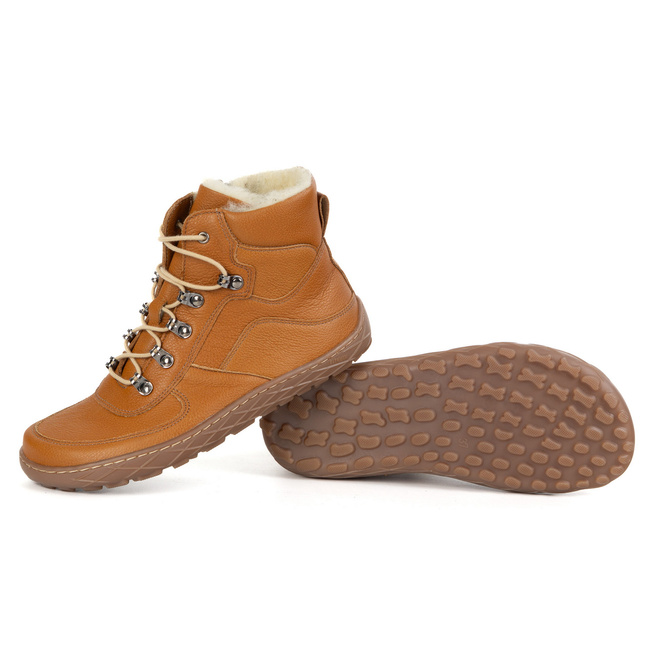 Dámské zimní kožené zateplené boty na zip barefoot rude1292