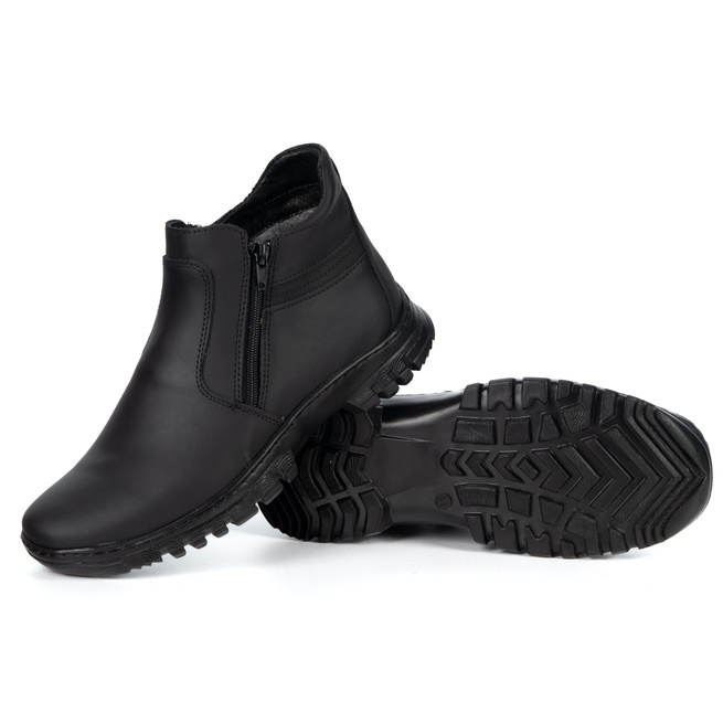 Polbut Trzewiki Skórzane Męskie 2128S Zimowe z Zamkiem czarne