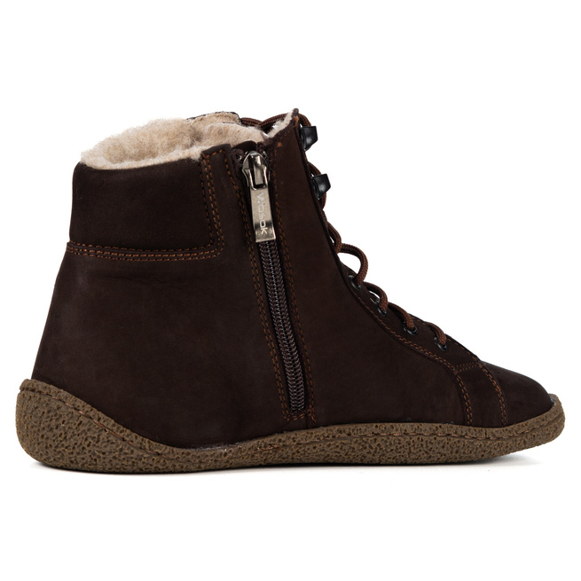 Damskie trzewiki barefoot ocieplane wełną merino 0769W brązowe nubuk