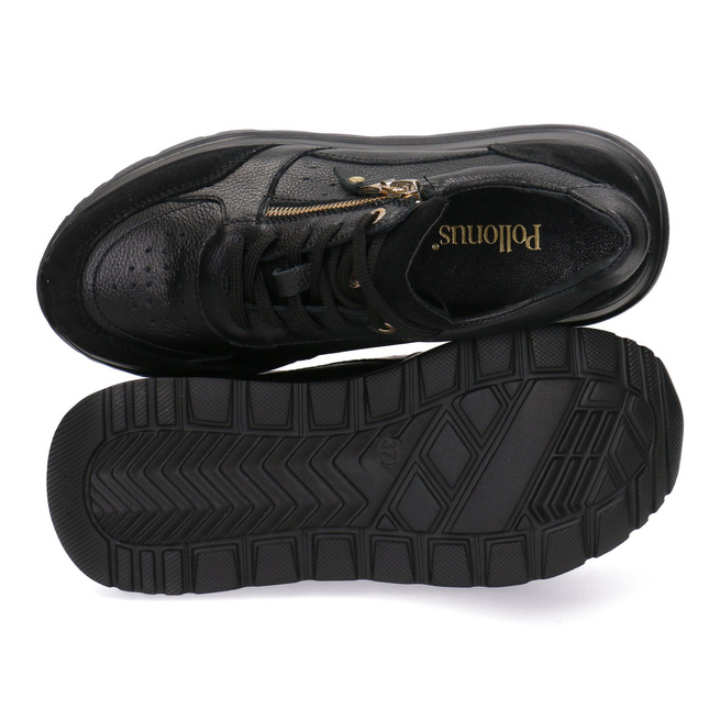 Skórzane półbuty damskie sneakersy Pollonus czarne 5-1719-002