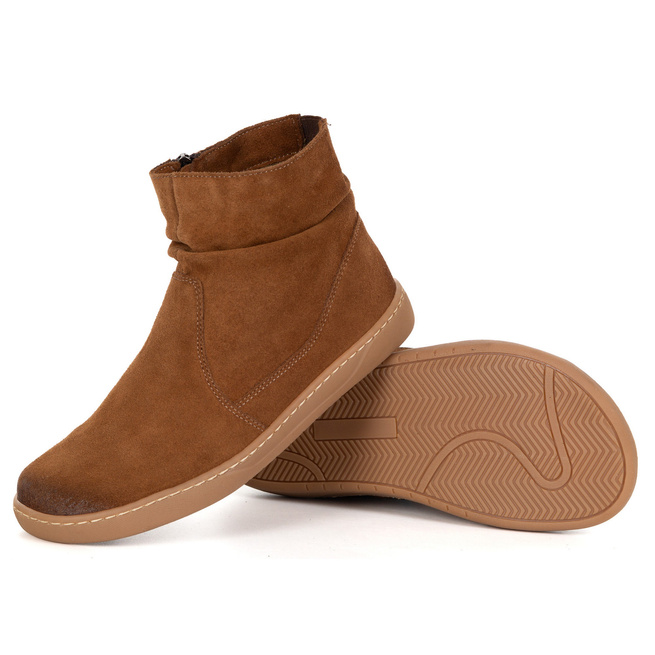 Damskie buty barefoot sztyblety z zamkiem ocieplane 1297 rude