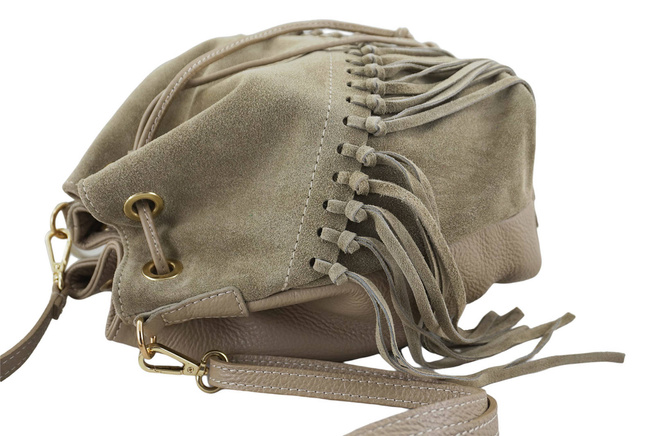 Torebka skórzana boho style - Beżowa