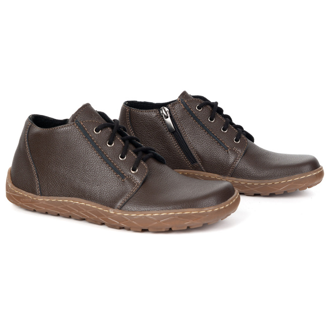 Buty damskie skórzane BAREFOOT lekko ocieplone za kostkę z zamkiem 787/2 brązowe