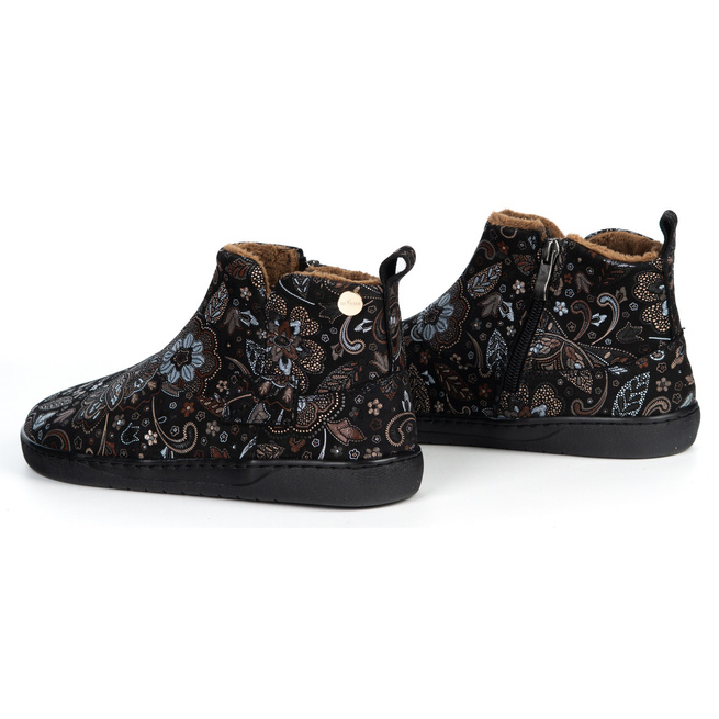 Buty damskie zimowe barefoot skórzane Z-B07 czarne jesienne wzory na zamek