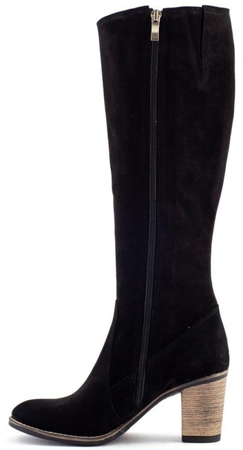 Skórzane kozaki damskie Olivier wysokie na obcasie czarne