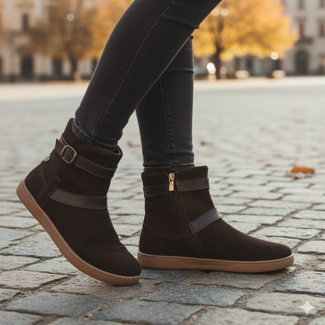Dámské barefoot zimní kožené boty zateplené kožešinou Olivier JASPER hnědé